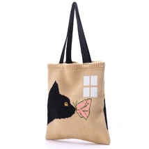 Girls Winter Knitting  Cute Cat Pattern Tote Bag Female Teenager Tide Kawaii Swe - £28.03 GBP