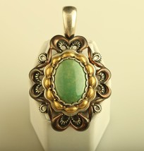 vintage sterling copper brass carolyn pollack ornate green turquoise pendant - £79.13 GBP