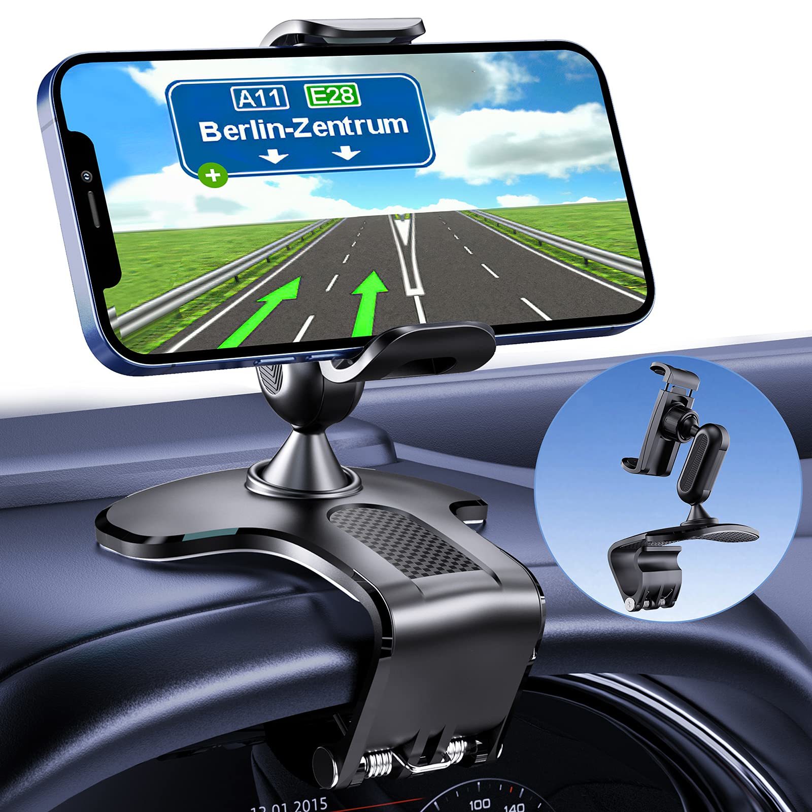 360 Degree Rotation Dashboard Cell Phone Holder for Car Clip Mount Stand Suitab