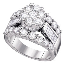 14k White Gold Round Diamond Cluster Bridal Wedding Engagement Ring 3.00 Ctw - £3,516.51 GBP