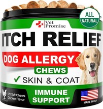 Itch Relief for Dogs 120 Soft Cews Dog Treats Itchy Skin &amp; Coat Immune H... - $28.47