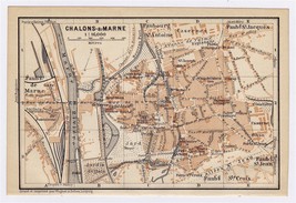 1905 Antique City Map Of CHALONS-SUR-MARNE CHALONS-SUR-CHAMPAGNE France - £14.89 GBP