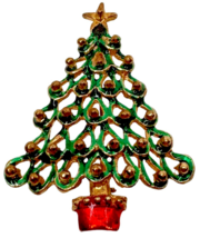 Christmas Tree Brooch Pin Vintage Jewelry Green Star Top Textured 2.5 inch - £11.71 GBP