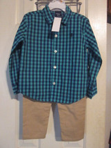 NWT - IZOD Boy&#39;s Size 3T Plaid Long Sleeve Shirt &amp; Khaki Pants 2-PC Dress Set - £27.16 GBP