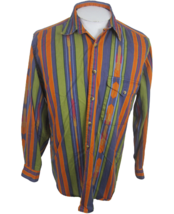 Nautica vintage Men shirt long sleeve button p2p 24.5&quot; M striped aztec colorful  - £31.10 GBP