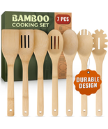 Bamboo Wooden Cooking Utensil Set - 7 Pcs Heat Resistant Kitchen Tools - $196.89 MXN