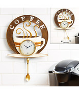 Coffee Cup Wall Clock Swinging Pendulum Spoon Designer Cafe Kitchen Home... - £20.09 GBP