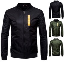 Men&#39;s Plus Size Stand Collar Contrast Color Braid Decorative Flight Jacket - £28.75 GBP+