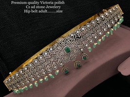 Gold Plated Indian Bollywood Style Kamar Bandh Waist Belt CZ Emerald Jew... - £190.29 GBP