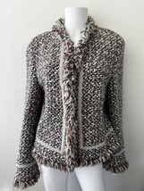 Louis Feraud Women’s Tweed Blazer Jacket Grey Cream Red Size 46F (US 14) - £51.72 GBP