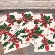 Vtg Vera Cotton linen 8 Cocktail Napkins Christmas Holly + 2 table cloth... - £56.24 GBP