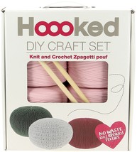 Hoooked Knit &amp; Crochet Pouf Kit W/Zpagetti Yarn-Cherry Blossom - £45.85 GBP