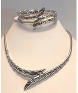 Crown TRIFARI Front Hook Choker Necklace and Clamper Bracelet Silver Tone - $198.70 CAD