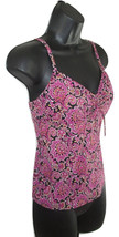 Lands End Tankini Bathing Swim Suit Womens Size 4 Pink Black Paisley Top - £7.90 GBP