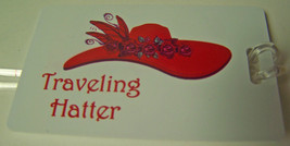 WHITE LUGGAGE TAG W/ RED HAT PURPLE TRIM &amp; STRAP FOR LADIES OF SOCIETY T... - $245.46 MXN