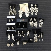 CLEAR rhinestone pierced earring lot - 17 vintage-to-new stud drop chandelier - £27.68 GBP