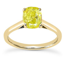 Yellow Diamond Solitaire Ring Cushion Cut Treated 14K Yellow Gold VS1 1.02 Carat - £1,298.95 GBP