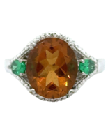 Orange Gemstone with Green Gemstone Accents Sterling Silver Size 7 Ring ... - $100.84 CAD