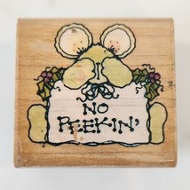 Penny Black Christmas Mouse No Peekin&#39; Sign Wood Block Rubber Stamp 1996... - $7.99