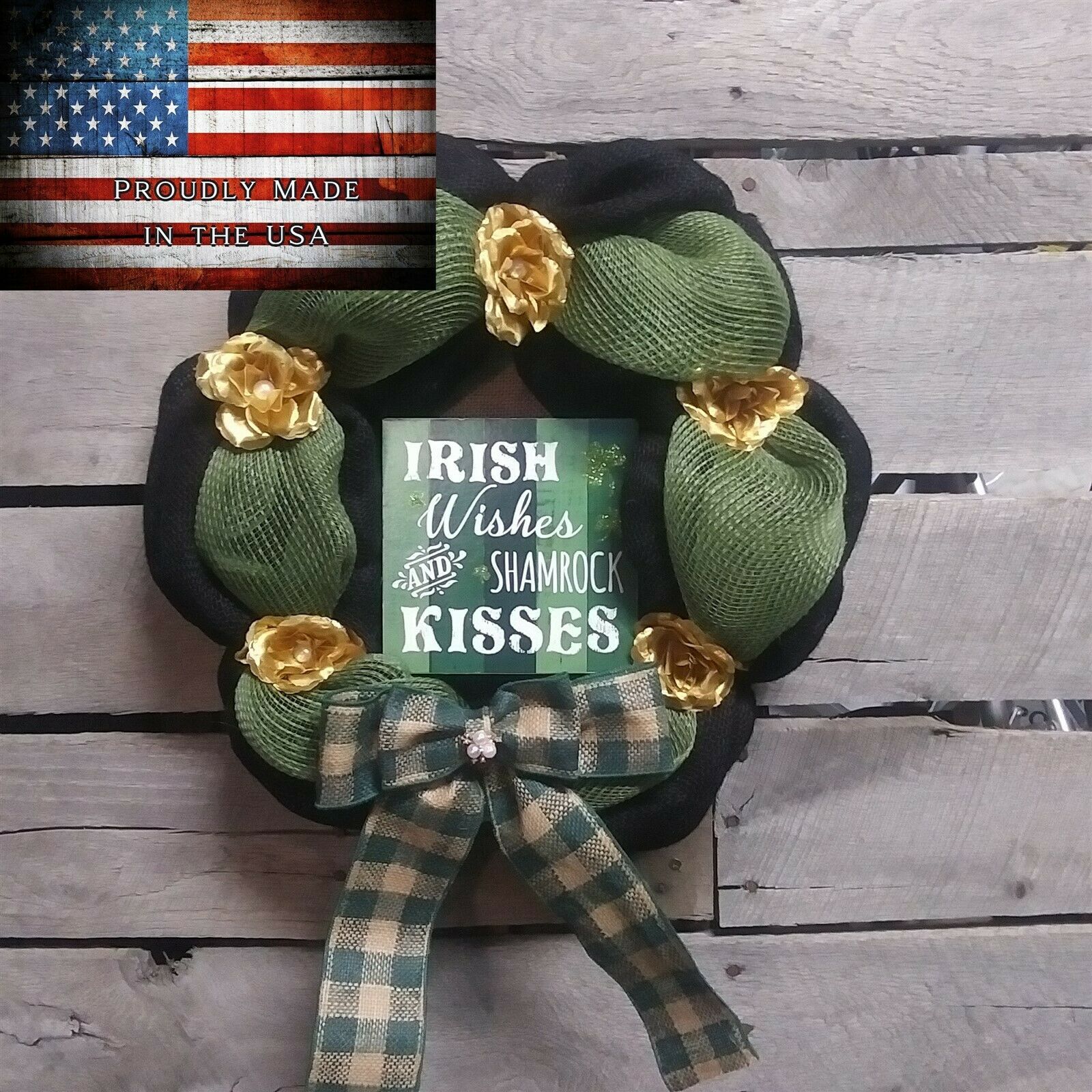 Beautiful elegant green, gold & black St. Patrick's Day wreath 17" inch - $59.99