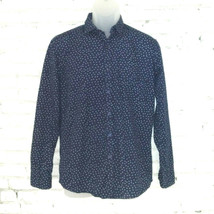 Penshoppe Button Up Shirt Mens Medium Blue Geometric Long Sleeve Cotton - £14.34 GBP