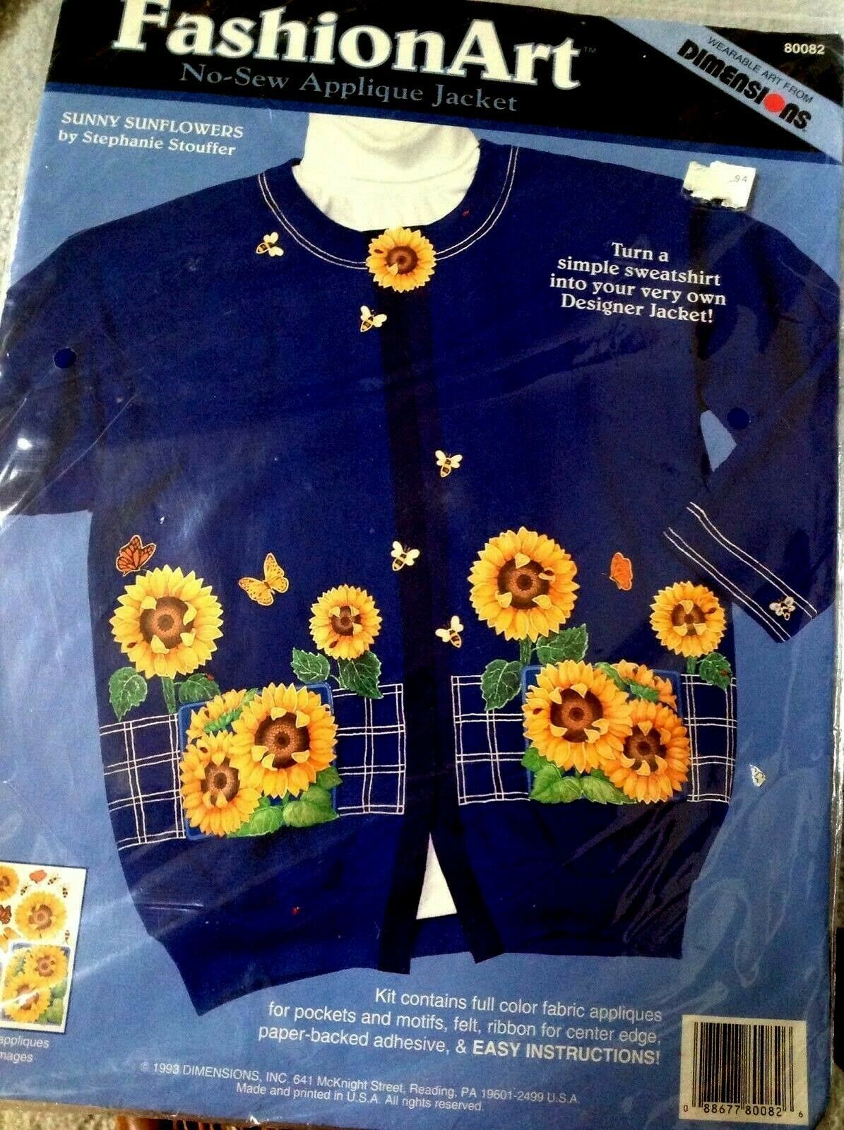 Dimensions Fashionart 80082 Craft Kit No Sew Applique Sunny Sunflowers 1993 - $10.84