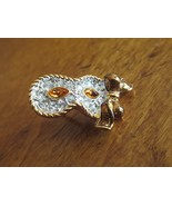 Swarovski Amber Color Crystal Mardi Gras Mask Gold Tone Pin Signed No Ba... - £10.25 GBP