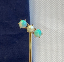 Vtg 14K Yellow Gold Stick Pin 1.4g Fine Jewelry Opal Pearl Look Hat Lapel - £94.62 GBP