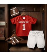 First Year Down Football Birthday Outfit Red  Babys 1st Birthday Set wit... - $35.00