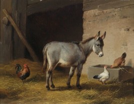 Eugene Verboeckhoven Donkeys and chickens in the stable 1863 Giclee Print Canvas - £6.86 GBP+