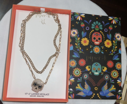 Piper K Halloween Necklace Day of the Dead Faux Pearl Sugar Skull Layered NEW - £50.53 GBP
