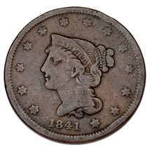 1841 Braided Hair Large Cent 1C Penny (Very Good, VG Condition) - $81.87