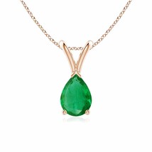 Authenticity Guarantee 
V-Bale Pear-Shaped Emerald Solitaire Pendant in 14K R... - £618.05 GBP