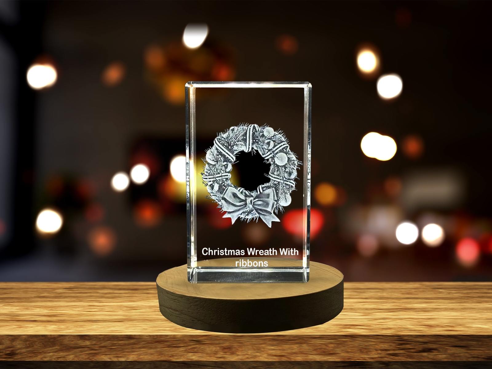 LED Base included | Enchanting Christmas Wreath with Ribbons | 3D Engraved