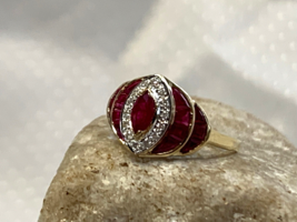 14K Yellow Gold Diamond Ring 3.69g Fine Jewelry Sz 7.25 Band Ruby Color Stones - £243.54 GBP