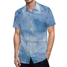 Mondxflaur Blue Marble Button Down Shirts for Men Short Sleeve Pocket Ca... - £20.74 GBP