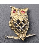 Owl Pin Vintage Brooch Red Jewel Eyes Gold Tone - £9.54 GBP