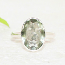 925 Sterling Silver Natural Green Amethyst Ring Handmade Jewelry Birthstone Ring - £23.24 GBP+