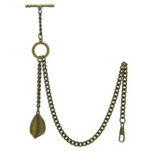 Albert Chain Bronze Pocket Watch Chain for Men Vintage with Leaf Fob T Bar AT117 - £13.44 GBP