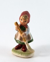 Napco Ware Girl Sweeping  Brown Figurine Red Scarf #9903 Vintage 1950&#39;s - £10.41 GBP