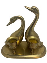 Vintage Solid Brass Swan / Geese Double Two Tapered Candle Holder Centerpiece - £8.87 GBP