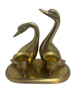 Vintage Solid Brass Swan / Geese Double Two Tapered Candle Holder Center... - £8.91 GBP