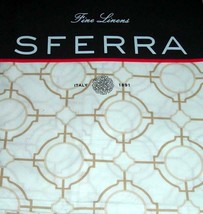 Sferra Connery King Sham White/Camel Egyptian Cotton Percale Print Italy New - £33.94 GBP