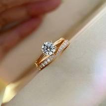Round Engagement Ring women, Rose Gold Wedding Ring Eternity Silver Band Ring  - £122.03 GBP