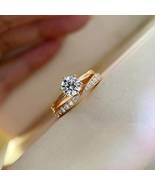 Round Engagement Ring women, Rose Gold Wedding Ring Eternity Silver Band... - £119.99 GBP