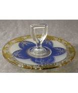 Vintage WESTMORELAND Crystal Blue &amp; Yellow Floral Cut Glass Sandwich Tray - £73.57 GBP