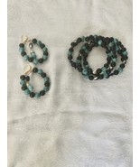 Faux turquoise &amp; black onyx memory wire earrings and bracelet  - $855.30 MXN