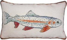 Pillow Throw Needlepoint Swimming Rainbow Trout 12x21 21x12 Wool Cotton Velvet - £175.60 GBP