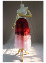 Red Pink Tiered Tulle Skirt Outfit Plus Size Women Tulle Midi Skirt image 3