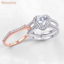 Romantic Heart Shape Bridal Set Solid 925 Sterling Silver Rose Gold Wedding Ring - £59.75 GBP